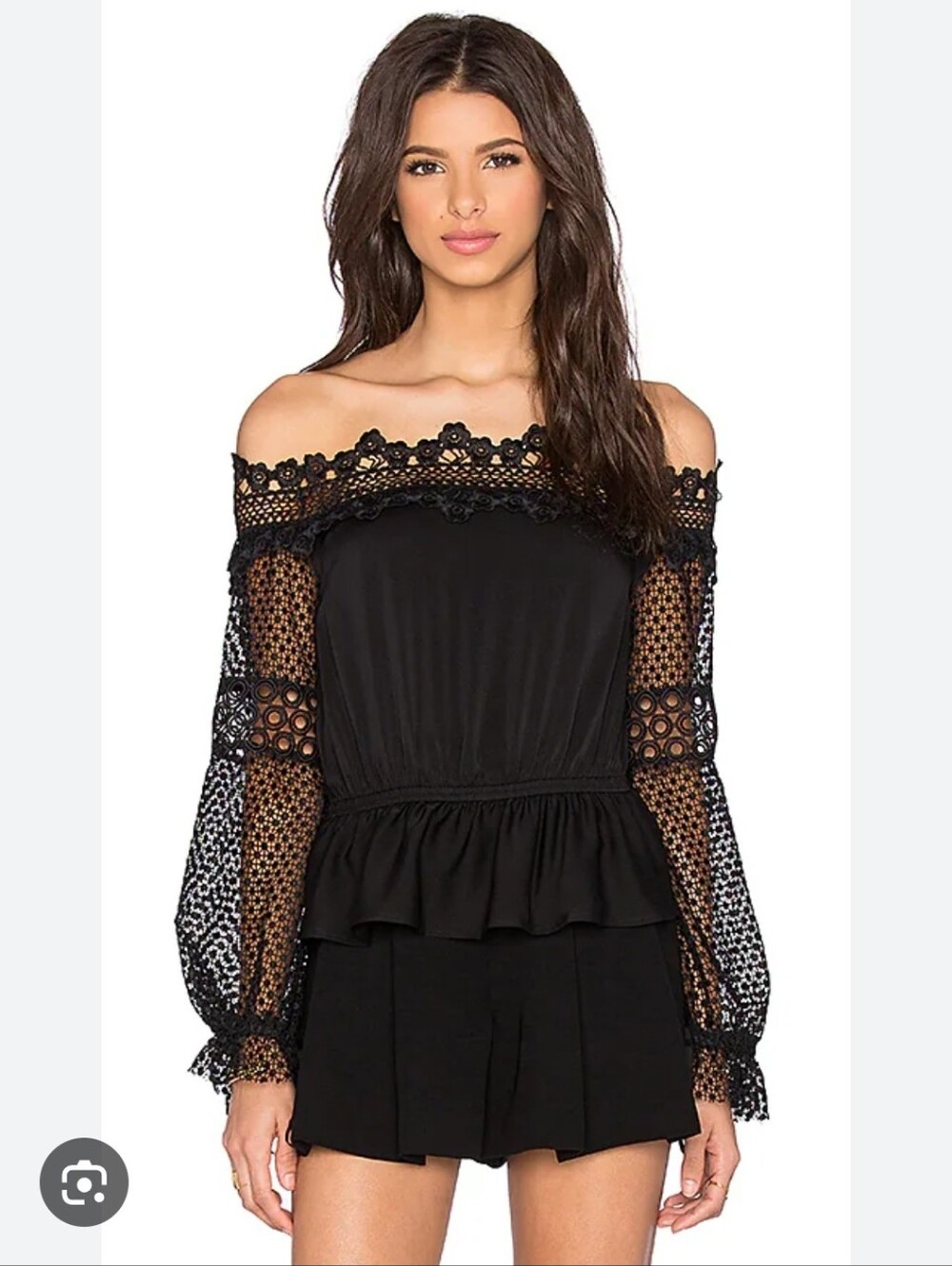 Self-Portait/ Black Lace Sleeve Peplum/ Off Shoulder Top/ Silk Blend/ Size US 4